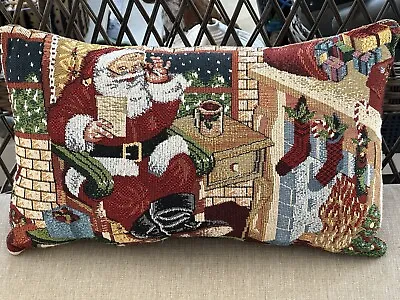VTG SantaClaus Tapestry Christmas Holiday Design Pillow Accent Throw Cushion 15” • $19.98