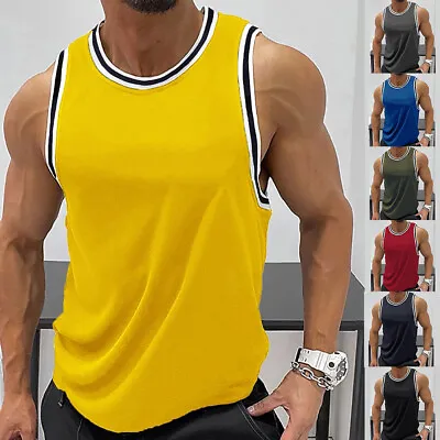 Mens Muscle Gym Vest Racer Back Tank T-Shirt Vest Training Top Basketball Jersey • £2.59