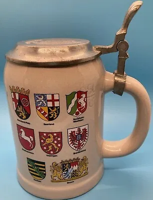 Old Germany Ceramic Lidded Beer Stein German Coat Of Arms • $16