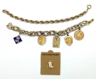 VTG Charm Bracelet W/(4) 10k 14k Gold Filled Charms & 12k GF Chain Bracelet • $9.99