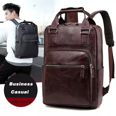 Mens Backpack Leather Laptop Bag Business Working School Bag • $29.99