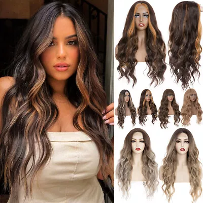 Women Front Lace Wig Full Wigs Wavy Hair Natural Curly Bob Thick Balayage Blonde • £19.50