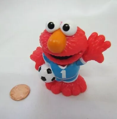 SESAME STREET PLASTIC ELMO W/ SOCCER BALL 2.5  CAKE TOPPER FIGURE PVC 2011 • $4.99