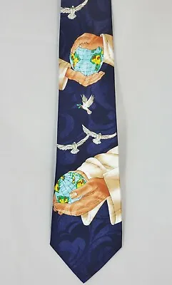 $12.95 • Buy He's Got The Whole World In His Hands Men's Religious Christian Blue Neck Tie 