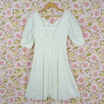 White Dress Broidery Anglaise Cotton Size S HONEY SALON Japanese Kawaii Lolita • £35