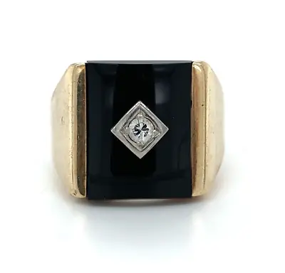 Genuine Natural Onyx 10k Yellow Gold Men's Ring With Diamond Size 9.75 (#J5978) • $778.50