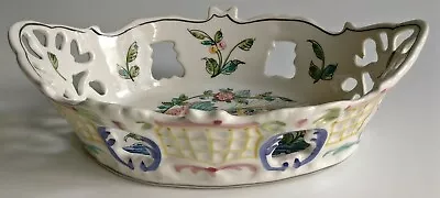 £14.99 • Buy VINTAGE 60s HANDPAINTED VICORZETTE AGUEDA PORTUGUESE PIERCED CERAMIC BASKET BOWL