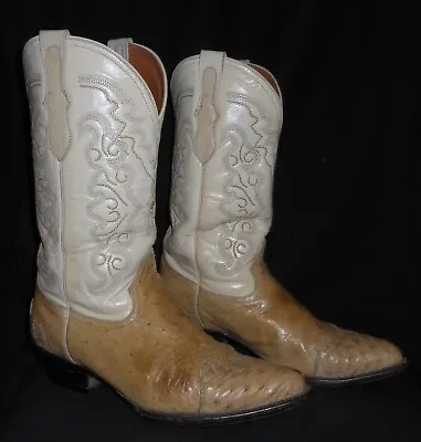 Ostrich Skin Cowboy Boots Full Quill Flame Overlay Vintage Pointy Toe 8 1/2 • $75