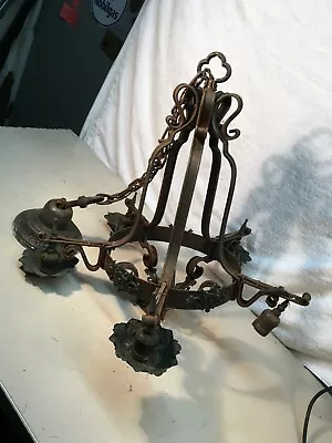 Vtg  Art Deco 5 Light Cast Iron Hanging  Chandelier 19in X 19in Parts Repair • $180