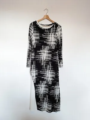 NAYA Maxi Dress SIZE 0 / UK 8-10 Black White Graphic Print Jersey Stretch Split • $55.94