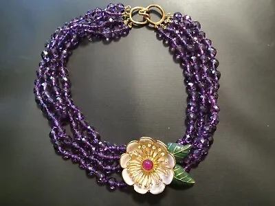 Metropolitan Museum Of Art Enameled Flower  Necklace With Amethyst Glass Rare • $221.25