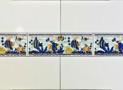 £1.40 • Buy Fishes Decorative Desiqn Ceramic Border Tiles 70x200mm Wall Tiles