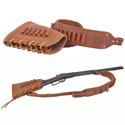 USA 1 Set Brown Leather Gun Buttstock With Rifle Shoulder Sling For Marlin • $92