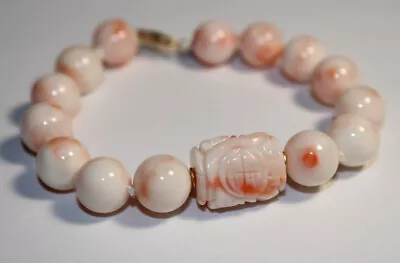 Vintage Precious Carved Angel Skin Coral Bracelet Estate Lot Jewelry Rare • $450