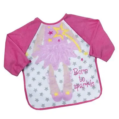 Baby Girls Bib With Fairy Sparkles Long Sleeve Pink Feeding One Size • £3.99