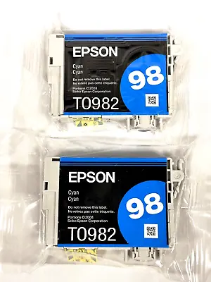 Genuine Epson 98 Ink Cartridge T0982 Cyan Set Of 2 New Sealed ZZ • $19.97