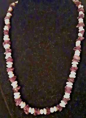  Vintage Fresh Water Pearls & Amethyst Chip Beaded Necklace 18 Inches Gold Tone  • $18.99