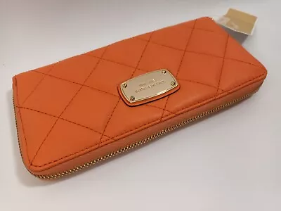 New With Tags Michael Kors Hamilton Quilt Wallet Tangerine Continental Leather • $139