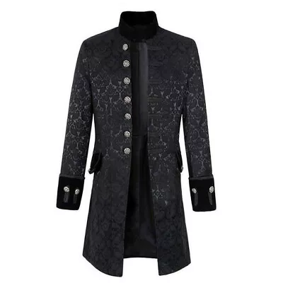 Renaissance Men's Black Brocade Goth Steampunk Victorian Velvet Frock Coat • $89