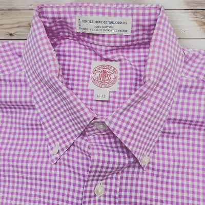 J. Press Mens Size 16-33 Button Down Pocket Shirt Purple White Check Made In USA • $34.95