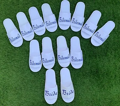 White Wedding Slippers - Personalised Print Novelty Bridal Party Spa Open Toe • £4.39