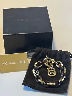 Michael Kors MKJ1675710 Womens Tortoiseshell & Gold Tone MK Logo Toggle Bracelet • $84.95