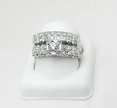 Vintage 3/4 Cwt Diamonds 14K White Gold Engagement Wedding Band Set Estate #PR12 • $988.90