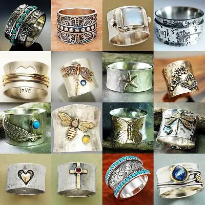 Creative Silver Plated Rings For Women Party Jewelry Band Ring Gifts Size 6-10 • $1.56