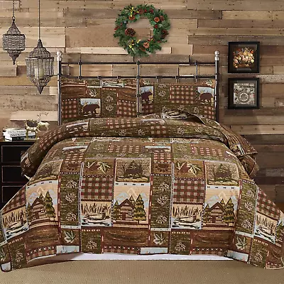 Lodge Bedspread King Size Rustic Cabin Quilt Sets Moose Bear Bedspread Coverlet • $64.99