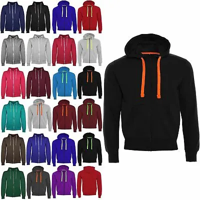 Mens Fleece Zip Up Zipper Hoodies Sweatshirt Neon Strings Long Sleeve Jacket Top • £8.99