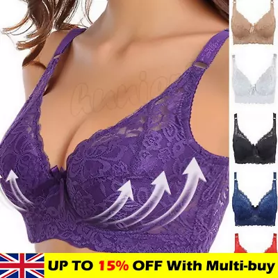 Women Push-Up Bra Ladies Underwired Floral Lace Bra Firm Hold  Plus Size B/C Cup • £2.89