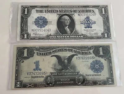 2- U.s. $1.00 Silver Certificate Blanket Bills- 1899 Black Eagle 1923 • $698