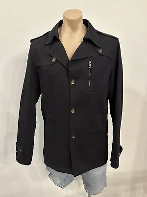 Men’s Peacoat Jacket Military Style Epaulet Shoulder Cotton Black M L • $29