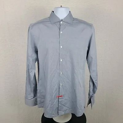 Hugo Boss Dress Shirt Mens 15.5 34/35 Slate Blue White Sharp Fit Button Up • $19.99