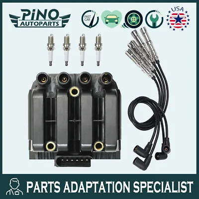 Ignition Coil +4 Spark Plugs + Wires For VW Jetta Beetle Golf Clasico 2.0L UF484 • $96.80
