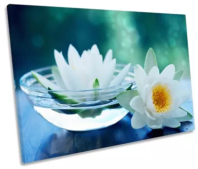 Bathroom Water Lilies Floral Picture SINGLE CANVAS WALL ART Print • £24.99