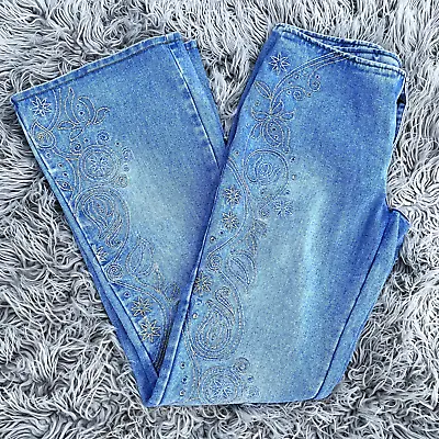 Zana Di No Pocket Fit & Flare Denim Jeans Light Wash Metallic Embroidery 7 Bling • $33.99