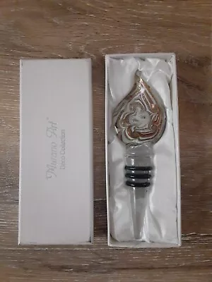 Murano Art Deco Collection Glass White Gold Brown Wine Stopper W Box • $8