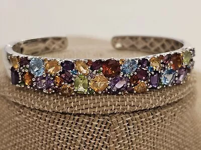 Michelle Albala Sterling 925 Multi Gemstone Cuff Bracelet 8.0 Cttw 7-1/4  • $129.99