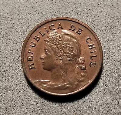 CHILE-1919-1 CENTAVO-FREEDOM HEAD- RARE HIGH GRADE! COPPER-20mm. KM#161.2 THSO • $28.25