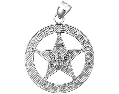 Rhodium Plated 925 Sterling Silver United States Marshal Badge Pendant • $84.29