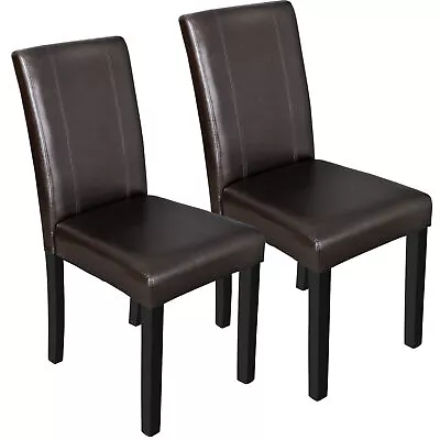  2 Set Dining Parson Room Chairs Kitchen Formal Elegant Leather Design Brown • $53.59