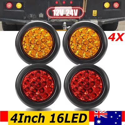 4x 4  Round LED Truck Trailer Lorry Rear Brake Stop Turn Tail Light Lamp 12V 24V • $42.98