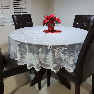 £7.95 • Buy Christmas Lace Tablecloth Round Table Cover Reindeer Tableware Holiday Festival 