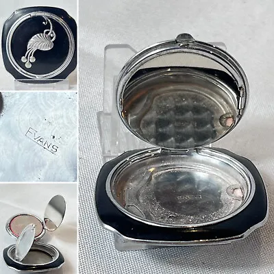 Evans Compact Vtg Black Enamel Double Vanity Mirrored Powder Box • $79.95