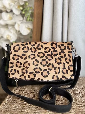 Next Black Leather Leopard Print Cow Hide Cross Body Shoulder Bag • £30