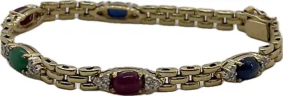 14K Yellow Gold Diamond & Colorstones 7  Tennis Brtacelet • $849.99