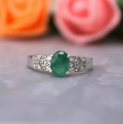 Natural Emerald Ring Stacking Ring 925 Sterling Silver Handmade Women Moms Gift • $40.49