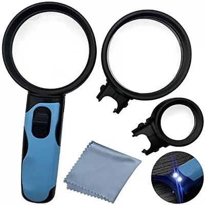 Magnifying Glass With Bright LED Lights- 2.5X 5X 16X -3 Interchangeable Lenses • $9.95