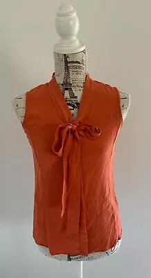 Rhodes & Beckett Women's Orange Sleeveless Button & Tie Up Front Blouse Size 4 • $24.99